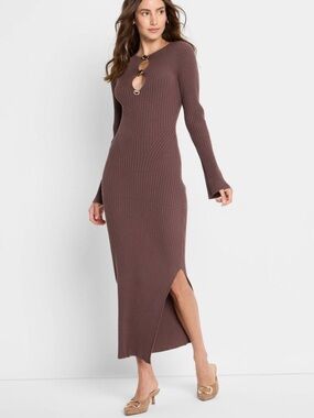 Future Collective Brown Ribbed Maxi Dress NWT